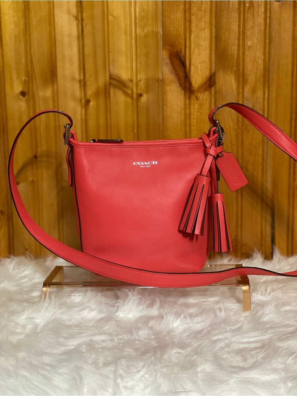 Coach Taylor Zip Top Crossbody Bag 19901 Coral Pink Leather Tassel with Dust Bag